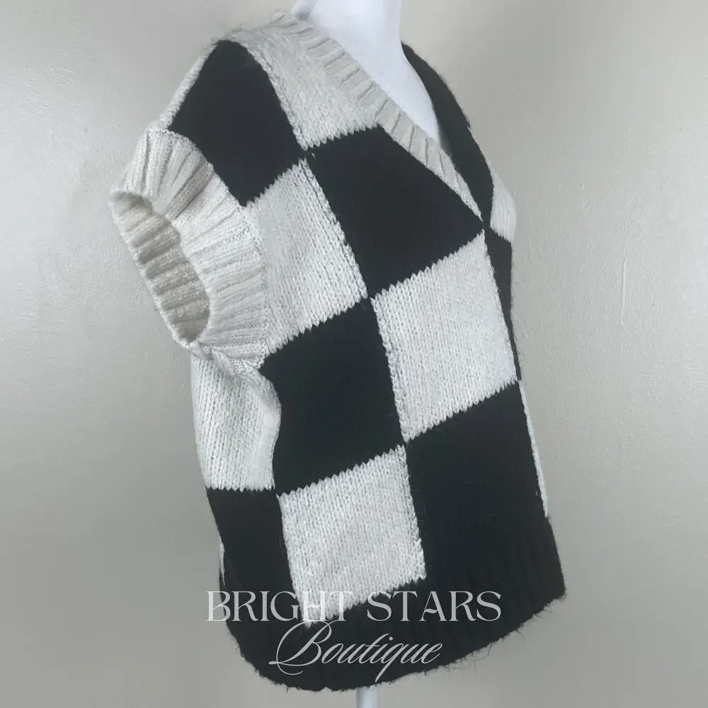 Rare Checkerboard Sweater Vest ASO Wednesday Addams Black White Cosplay